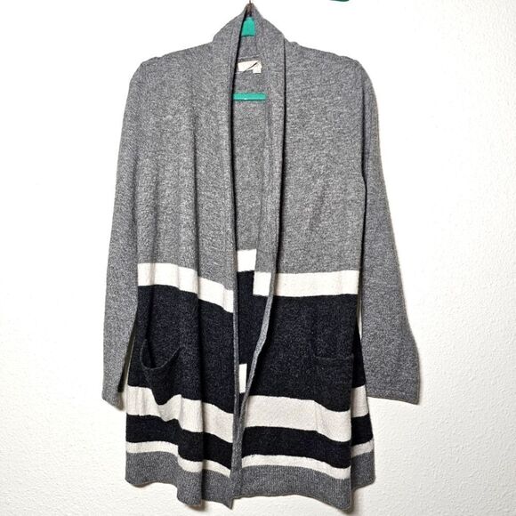 Loft small gray, black and white warm ultra soft long sleeve cardigan mid length - Picture 1 of 5